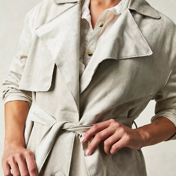 081 Free People X Blank Nyc Vegan Suede Trench Iced Chai Khaki Tan NWT Size XS - Picture 4 of 11